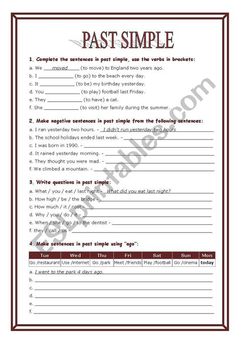 Past Simple And Ago Esl Worksheet By Clasenglish