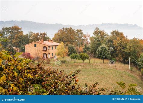 Rural Farmhouse In Tuscan Countryside Landscape Tuscany Italy Stock