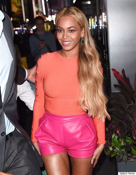 Beyoncé Brightens Up Nyc In Pink Leather Shorts Leather Shorts