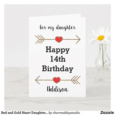 Red And Gold Heart Daughter 14th Birthday Card Birthday Cards 14th Birthday Red
