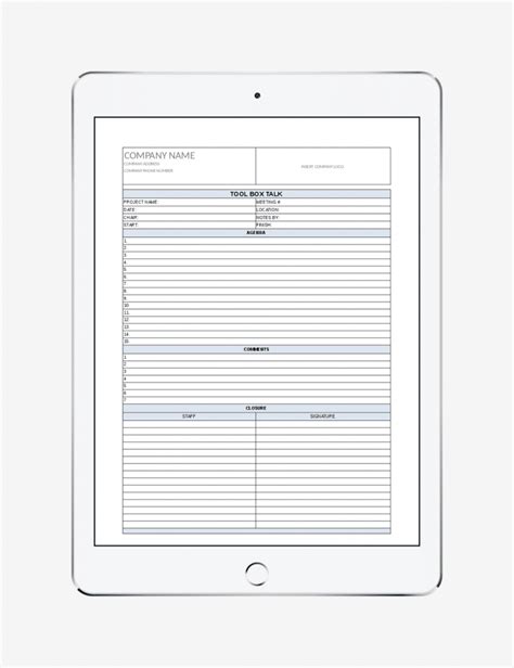 Toolbox Talk Template Printable