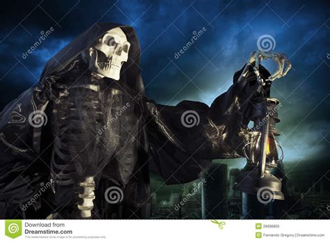 Grim Reaper Angel Of Death With Lamp At Night Stock Image