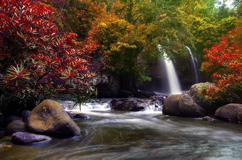 Waterfall In Autumn Forest 4k Ultra Hd Wallpaper Background Image