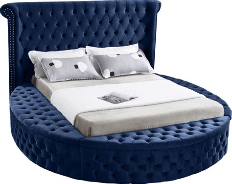 Meridian Luxus Navy King Size Bed Luxus Velvet Upholstered Bed