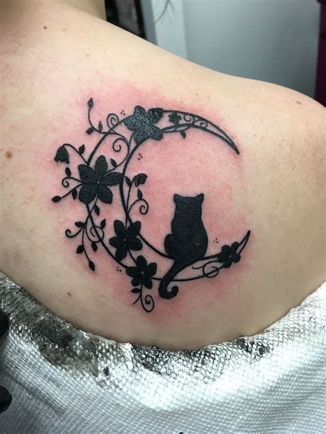 Black Cat And Moon With Flowers Tattoo By Casey Manteca Ca Rose