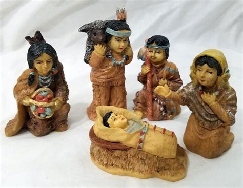 Native American Resin Indian Christmas Nativity Set 2 3 In Tall 5