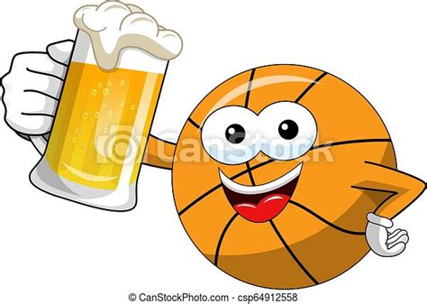 Basketball Ball Cartoon Funny Character Mug Beer Celebration Isolated