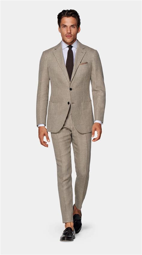 Light Brown Houndstooth Havana Suit In Linen Silk Wool Cotton Suitsupply Gb