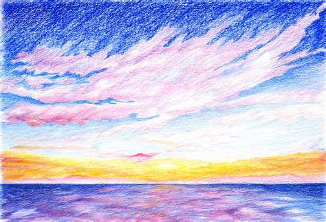 Sunset Drawing With Colored Pencils Mydrawing