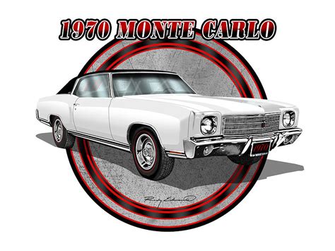 1970 Monte Carlo Wvinyl Top Muscle Car Art White Drawing By Rudy