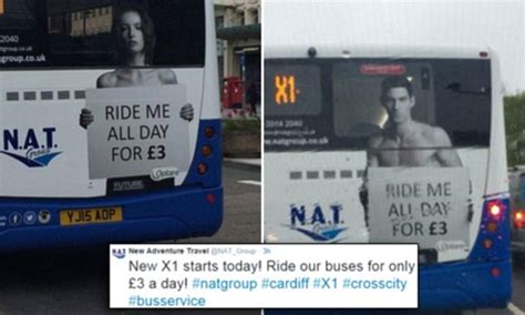 Cardiff Buses With Topless Models Holding Ride Me All Day Sign Spark