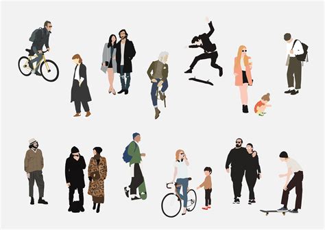 90 Flat Vector People Illustrations On The Street Digital File Ai