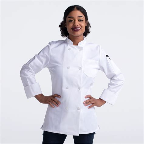Womens Long Sleeve Plastic Button Chef Coat Chefwear