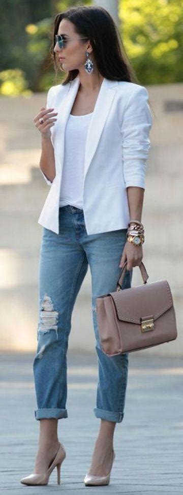 White Blazer Pairing With Rugged Jeans Jeans Outfit Ideas On Stylevore