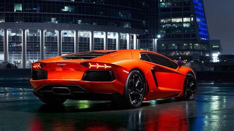 Lamborghini Exotic Supercar Vehicles Cars Orange Color Contrast Wet