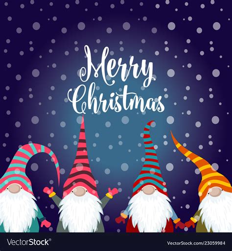 New year greeting card with quote merry and safe. Christmas card with gnomes Royalty Free Vector Image