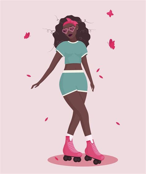 Young Black Girl 90s Style Roller Skating 12510157 Vector Art At Vecteezy