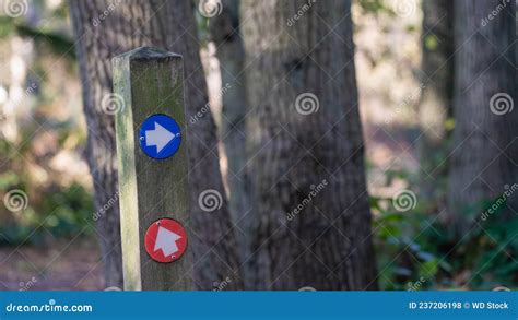Hiking Trail Markers Highlighting Two Routes Stock Photo Image Of