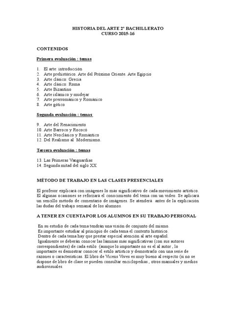 Historia Del Arte 2º Bachillerato Curso 2015-16 Programacion | PDF