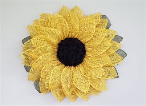 Yellow Sunflower Wreath Poly Burlap Front Door Wreath Storm Etsy