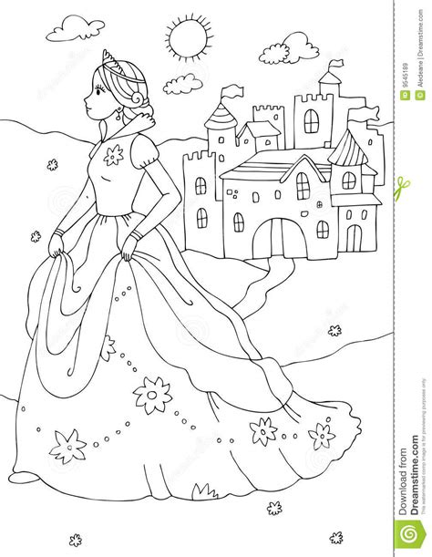 Download and print these disney castle printable coloring pages for free. Princess And Castle Coloring Page Royalty Free Stock ...