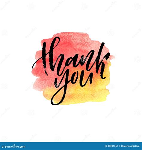 Brush Lettering Thank You On Watercolor Splash In Red And Yellow Colors