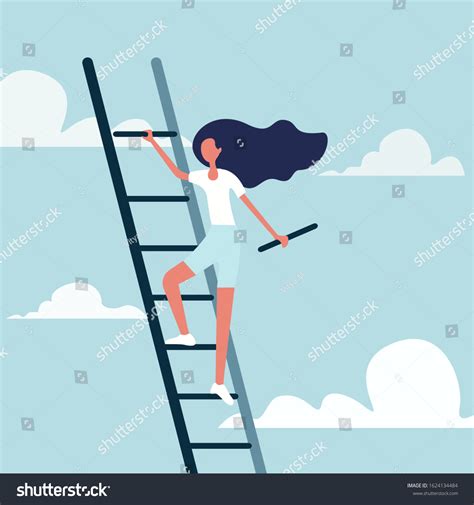 Business Woman Climbing Stairs Sky Ladder Stock Vector (Royalty Free
