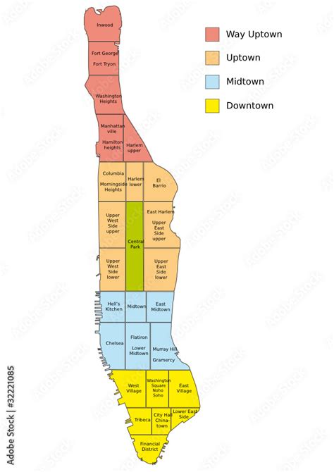 New York Map Manhattan Districts Stock Vector Adobe Stock