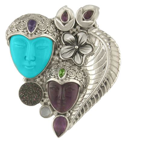 Offerings Sajen Sterling Silver Turquoise Amethyst Goddess Pin