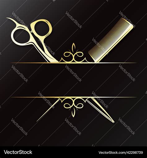 Golden Scissors With Comb Symbol Royalty Free Vector Image