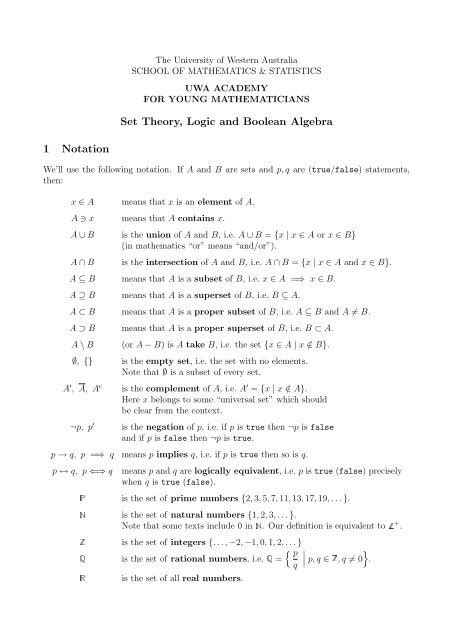 set theory logic and boolean algebra 1 notation the university