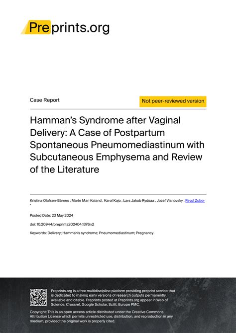 Pdf Hamman’s Syndrome After Vaginal Delivery A Case Of Postpartum Spontaneous