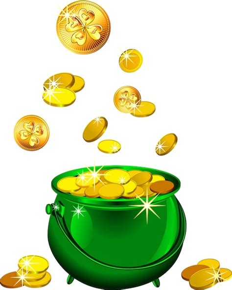 Premium Vector St Patrick`s Day Green Pot With Gold Coins