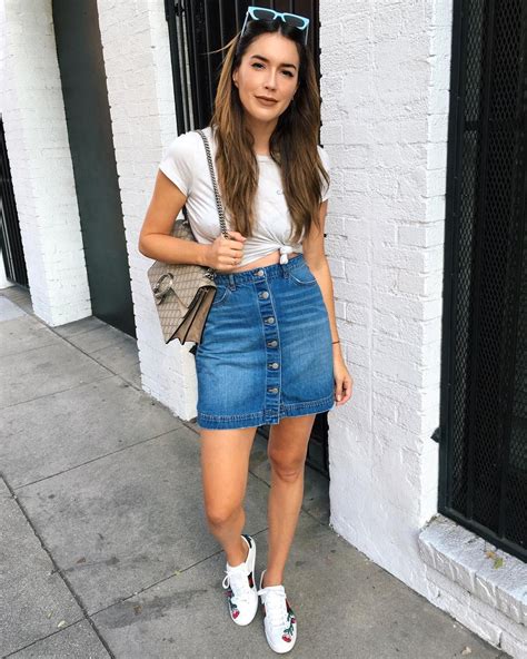 Jean Skirt And Sneakers Denim Skirt Skirt Outfits For College Casual Wear Denim Skirt Gucci