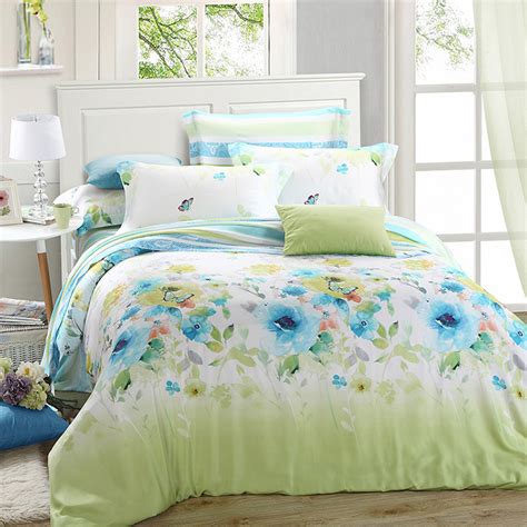 I was a little concerned that the quality and craftsmanship of this bedding was going to be poor. Luxury green blue floral bedding set queen king size silk ...