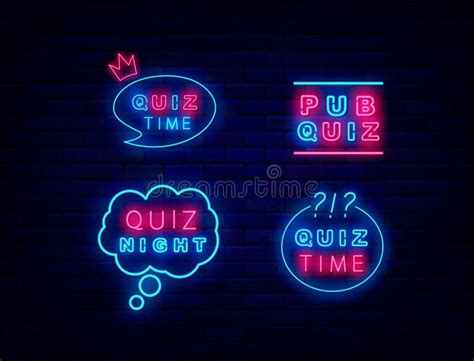 Quiz Neon Signs Collection Speech Bubble And Frame Play Game Concept