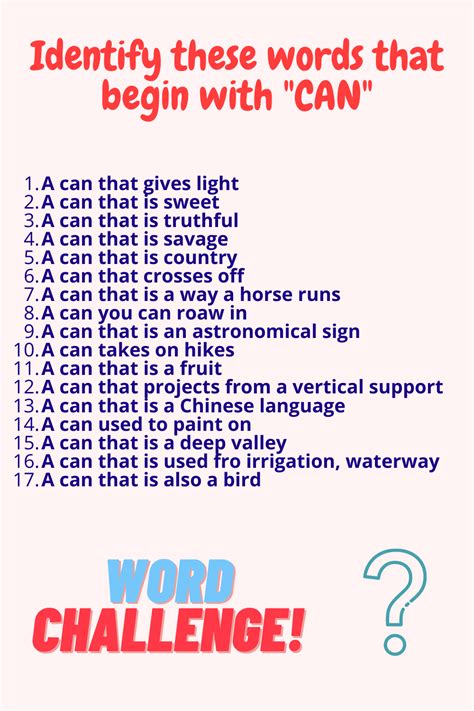 Identify These Words That Begin With Can With Answers Forward