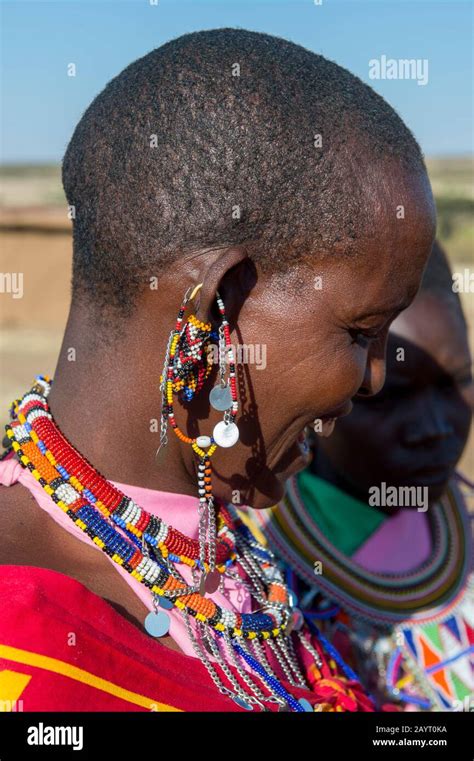 Close Up Of A Maasai Woman With Her Glass Bead Jewelry In A Maasai
