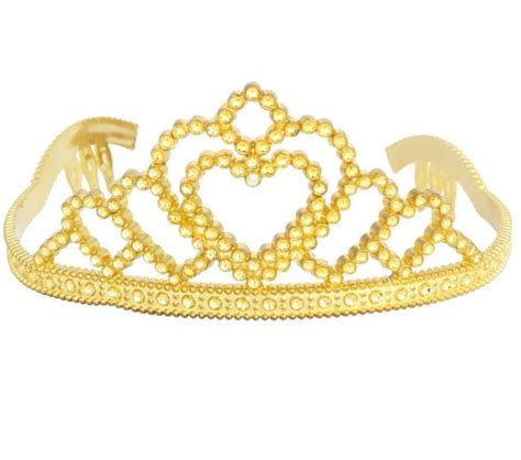Gold Plastic Tiara W Combs Princess Queen Crown Halloween Sparkle