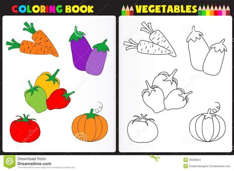 Free fruits and vegetables coloring pages for kids. Coloring book vegetables stock vector. Illustration of ...