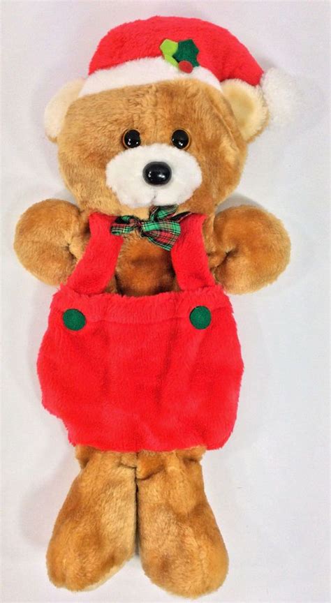 Santas Best Teddy Bear Christmas Stocking Pockets Stuffed Plush Vintage