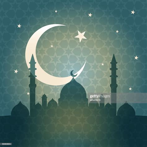 Mosque Silhouette With Crescent Moon And Star High Res Vector Graphic