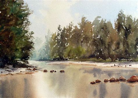 Watercolor Painting Of Reflections On River