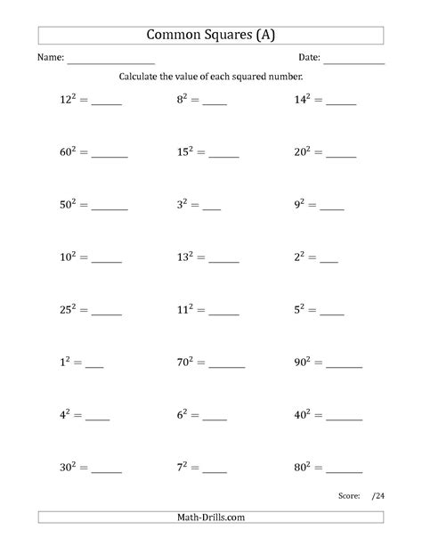 Perfect Squares And Square Roots Worksheets