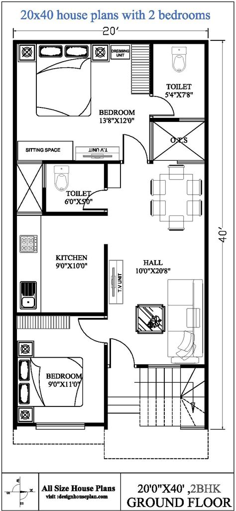 2 5 Bhk Floor Plan 20x40 House Plans Floor Plans Hous