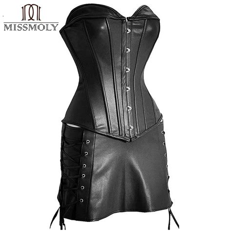 miss moly gothic steampunk black leather plus size corsets and bustiers slimming overbust top