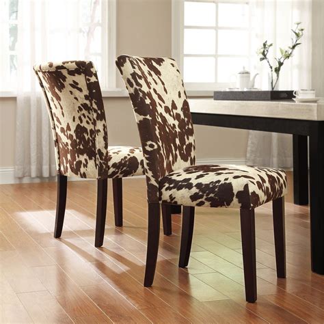 Chic leopard animal print dining living room seat set furniture. Tribecca Home Portman Cow Hide Parson Side Chairs (Set of ...