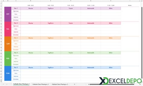 Haftalık Ders Planlayıcısı Hazır Excel Dosyaları İndir