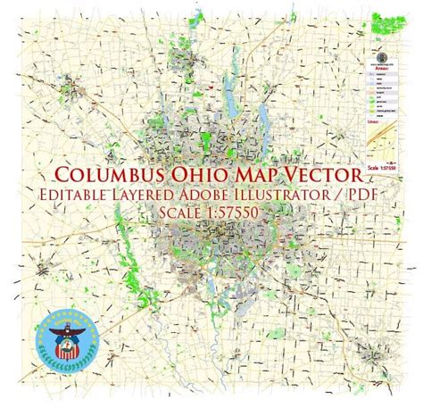 Columbus Ohio Us Pdf Map Vector Exact City Plan Low Detailed Street Map
