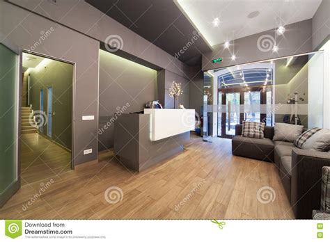 Lobby Entrance With Reception Desk In A Dental Clinic Stock Photo